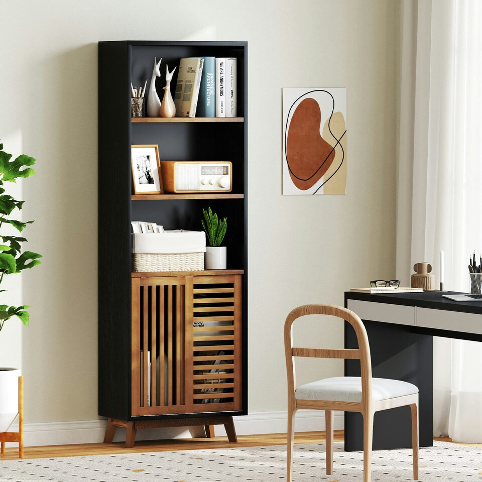 image 1 of COSTWAY Bookshelf 5-Tier Bookcase w/Reversible Shelf Black