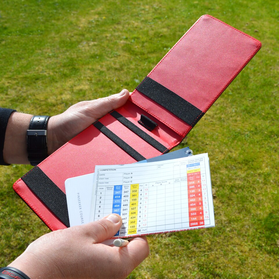 image 1 of Premium Ostrich Golf Scorecard Holder - Black / Red