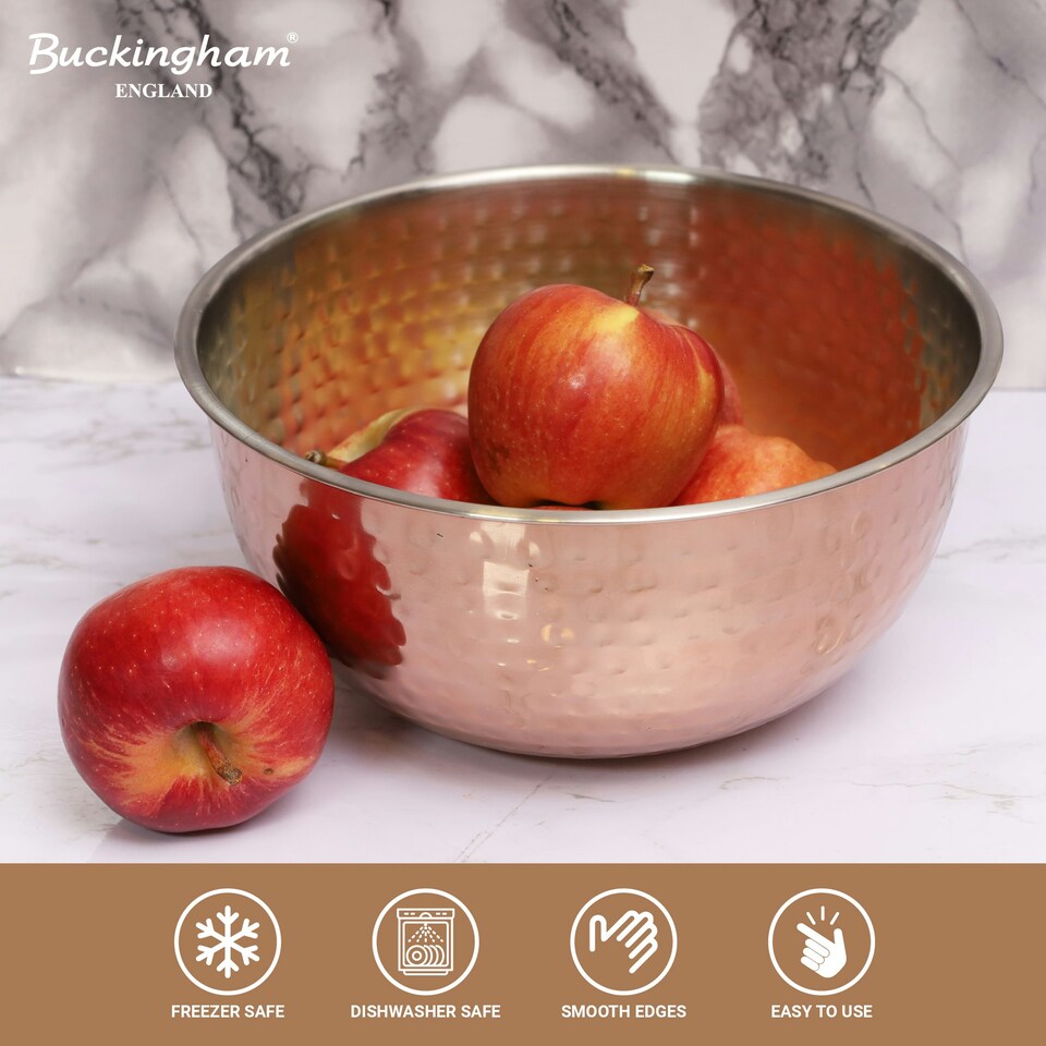 image 1 of Buckingham Stainless Steel Salad / Mixing Bowl with hammered  & copper finish 2.3 Litre / 21 cm