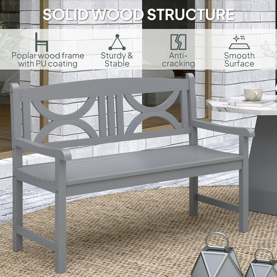 image 1 of Outsunny 2-Seater Wooden Garden Bench Outdoor Patio Loveseat Grey