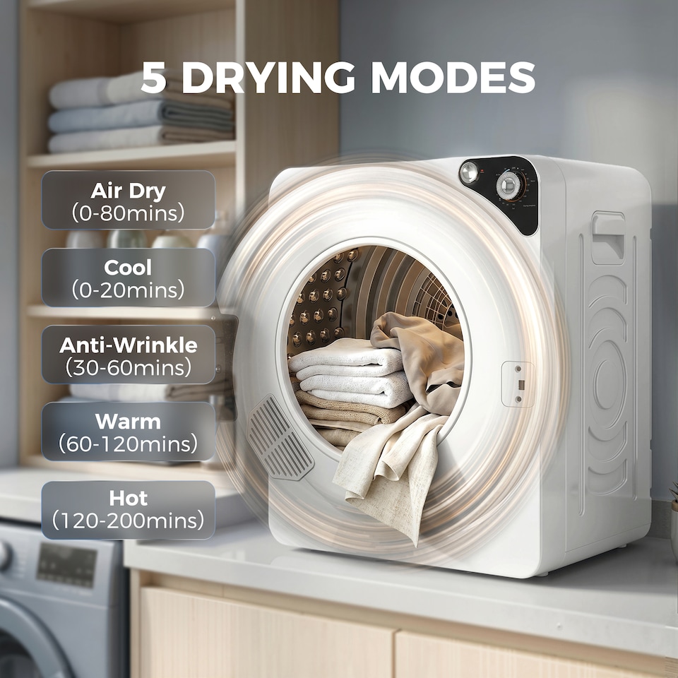image 1 of HOMCOM 5kg Vented Tumble Dryer, Compact Dryer with 5 Drying Modes
