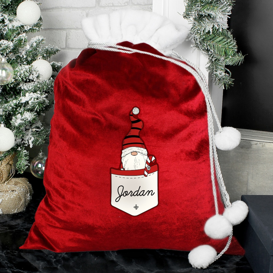 image 1 of Personalised Gonk Family Red Christmas Sack - Boy
