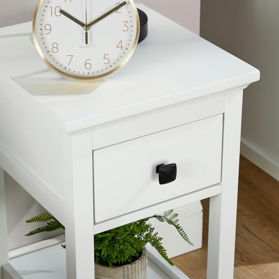 image 1 of 1 Drawer Bedside Table White Nightstand Mdf Bedroom Furniture Compact 55Cm High