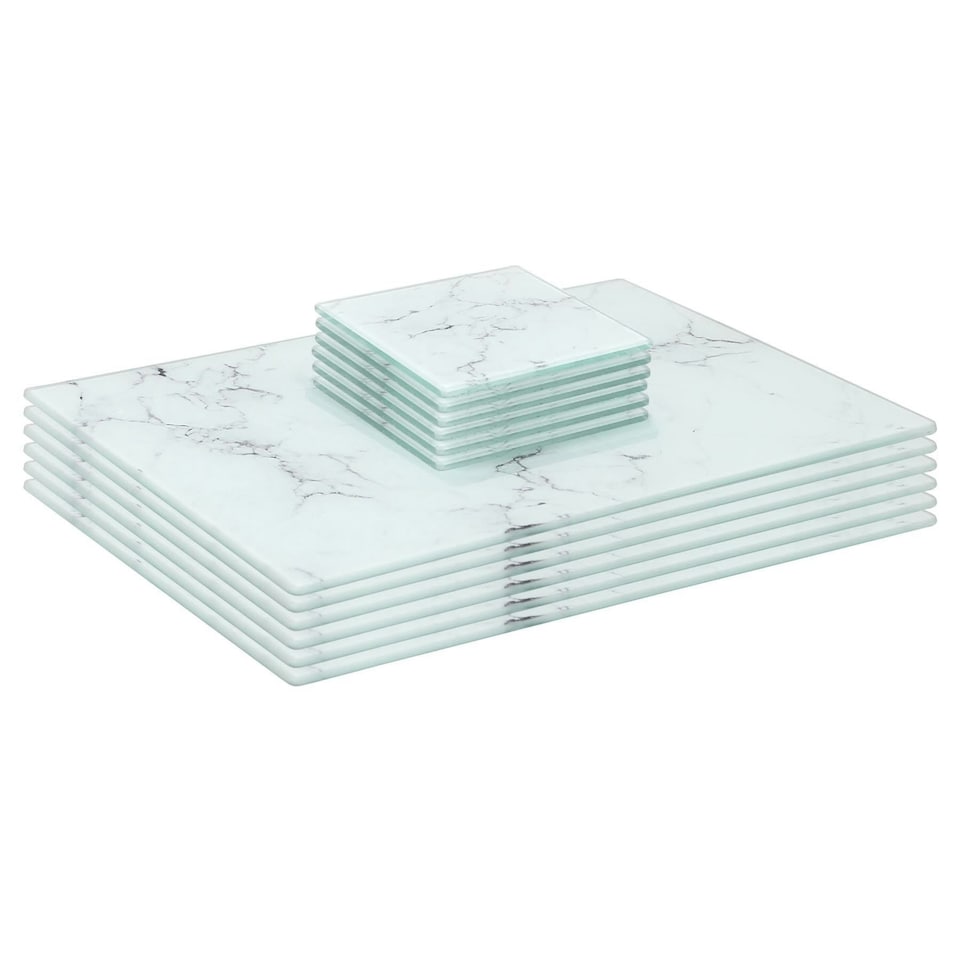 image 1 of Harbour Housewares 12 Piece Glass Dining Set - Marble Placemats & Square Coasters - 30 x 20cm White