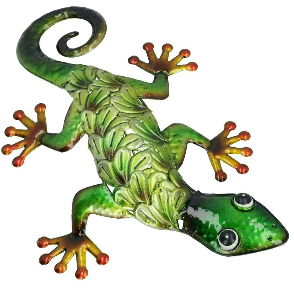 image 1 of Metallic Green Gecko Garden/Home Wall Art Ornament Gift With Hanging Hook