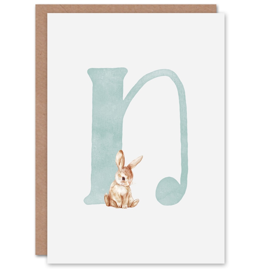 image 1 of Greeting Card Bunny Rabbit Alphabet Letter N New Baby 1st Birthday