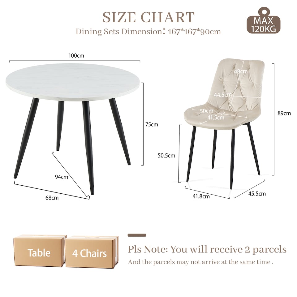 image 1 of SONARA White Marble Round Dining Table and 4 Velvet Chairs Set Modern 4 Seater for Dining Room