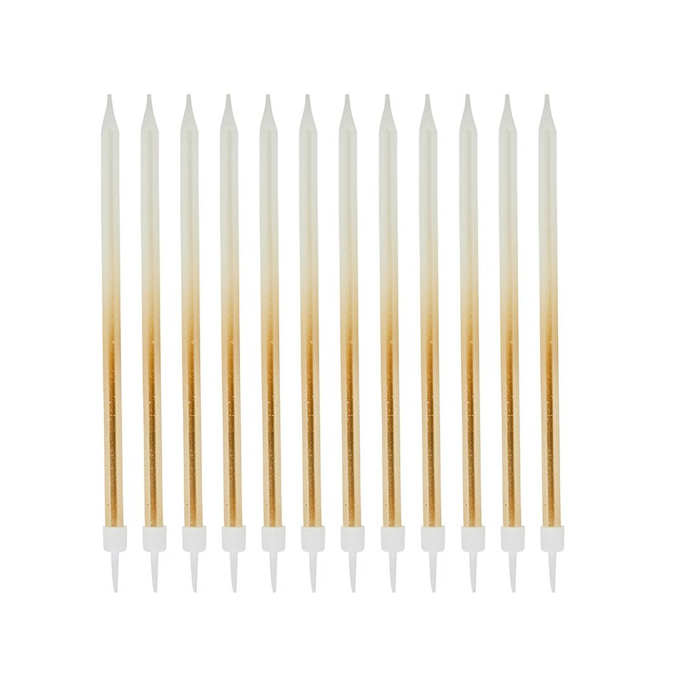image 1 of Gold Ombre Tall Skinny Celebration Candles - Pack of 12 | Multi