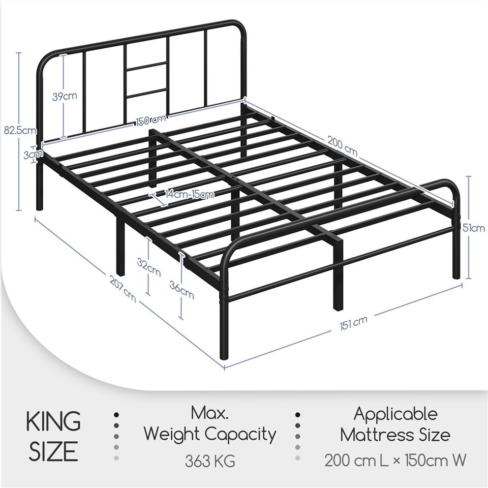 image 1 of Yaheetech Romantic 5ft King Metal-Framed Bed with High Headboard Black