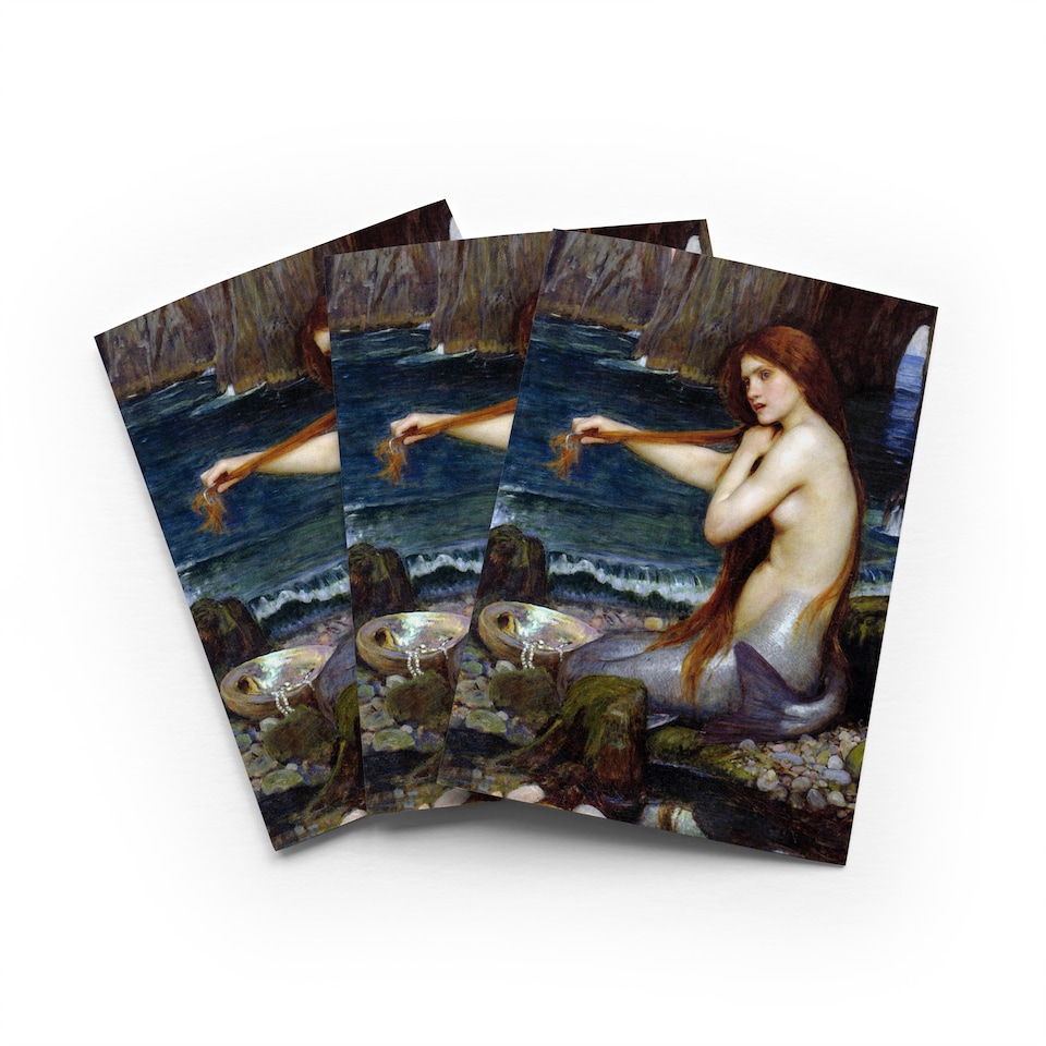 image 1 of Waterhouse Mermaid Greeting Card Fantasy Artwork Set of 3 Blank Inside 13x18 cm