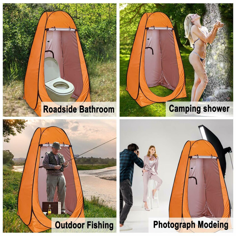 image 1 of Portable Pop Up Toilet Tent Instant Foldable Camping Privacy Shower Changing Tent - Orange