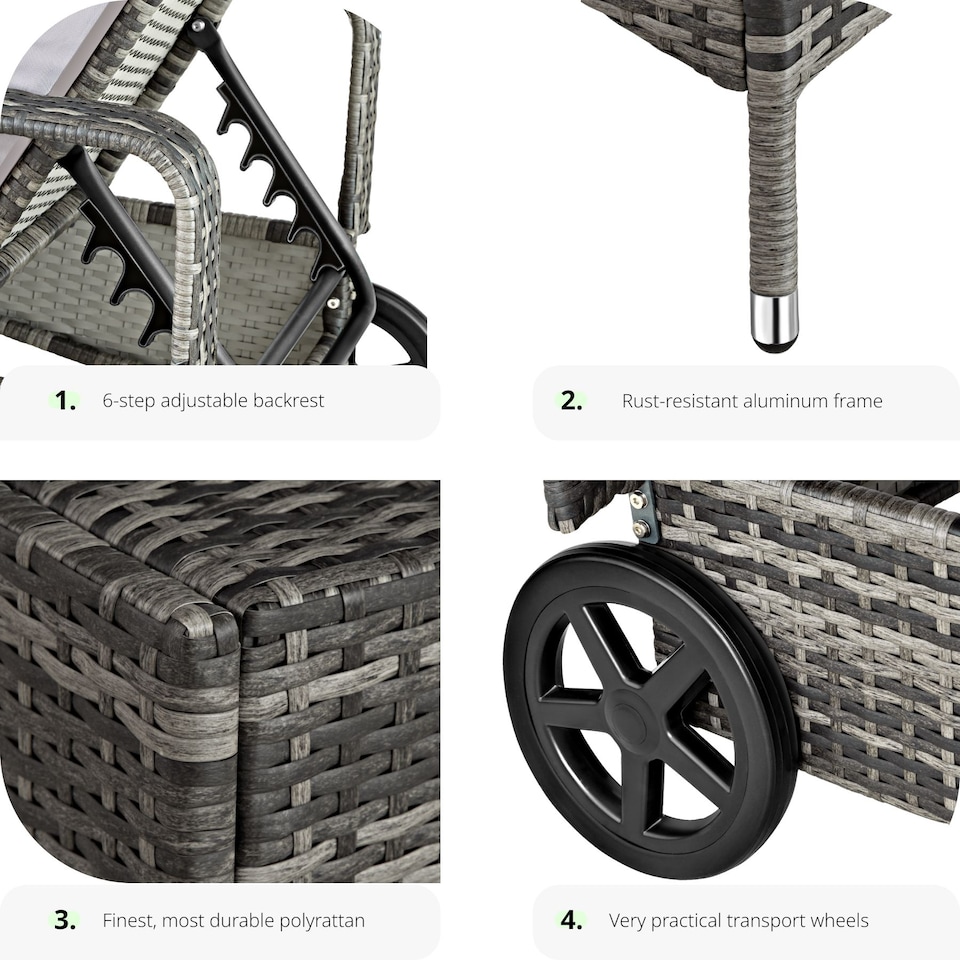 image 1 of Sun Lounger Cassis - 6-step adjustable backrest, removable headrest, with wheels | Grey | grey | 1