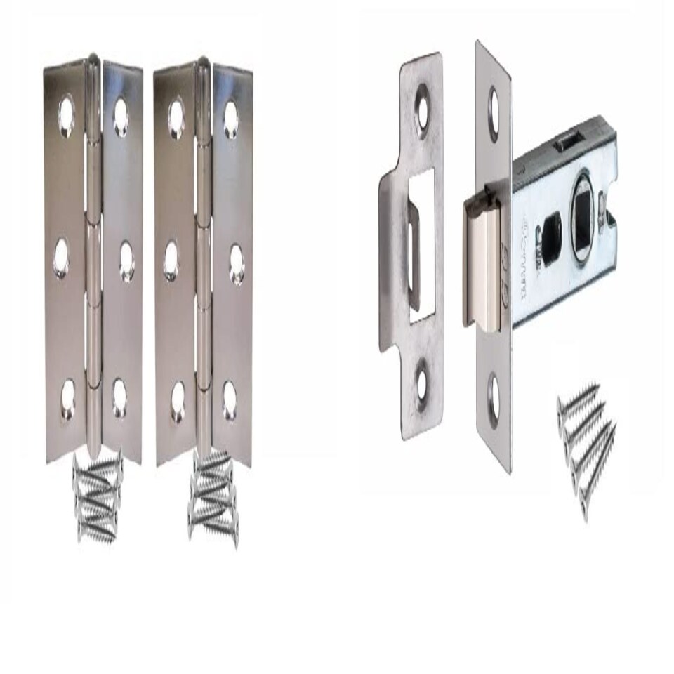 image 1 of Golden Grace 1 Pair Victorian Straight Latch Door Handles in Polished Chrome with Hinges & Latches - 120mm x 40mm Backplate | Chrome | 1 Set