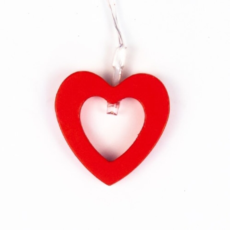 image 1 of Red Wooden Love Hearts LED String Lights 1.2m