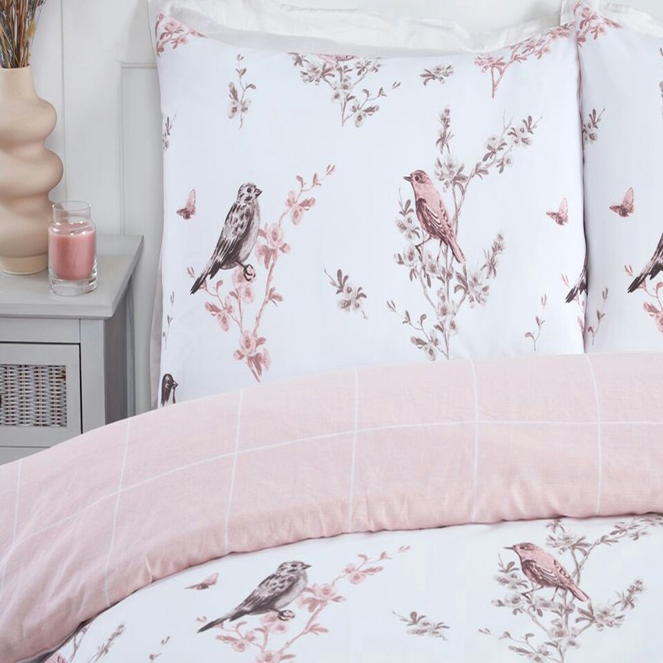image 1 of Vintage Toile Floral Microfibre Reversible Duvet Cover Set with Pillowcase Multi | King