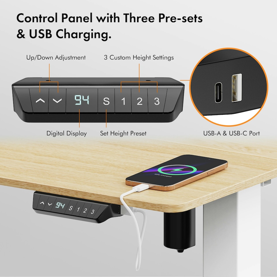 image 1 of VonHaus Adjustable Electric Standing Desk with USB-C charging