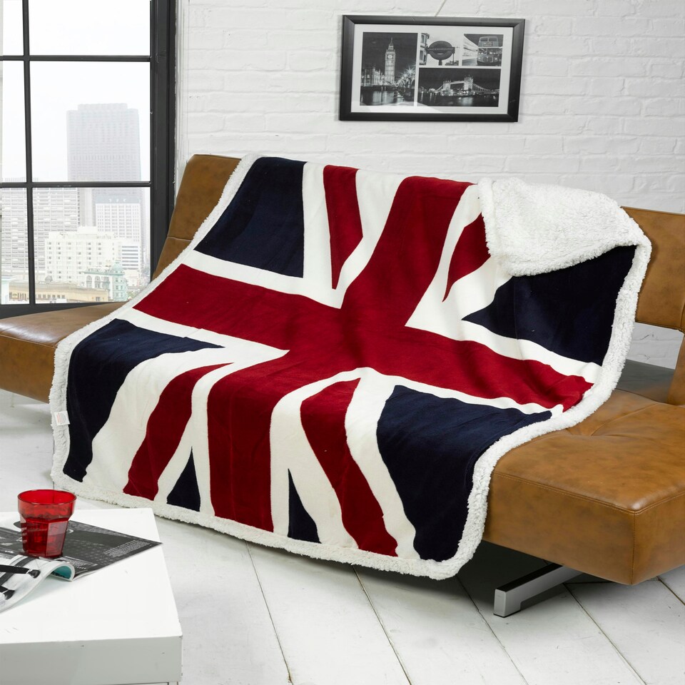 image 1 of Union Jack Polyester Throw (130x160cm) Black