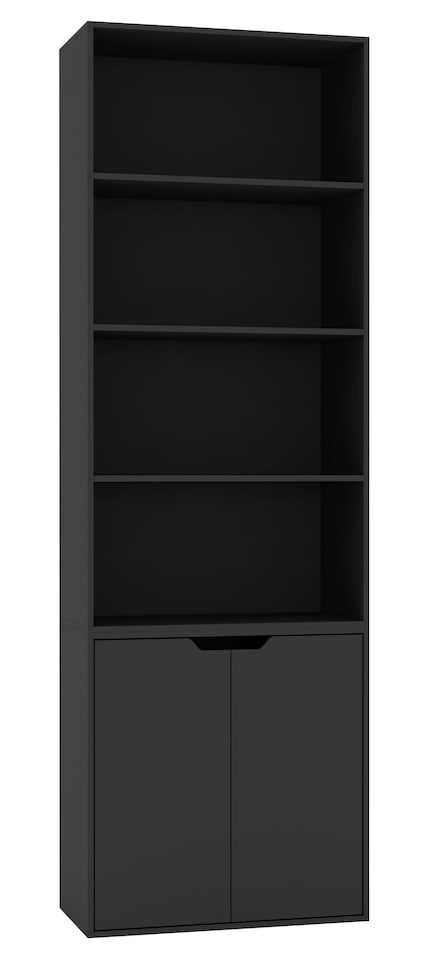 image 1 of 6-Tier Bookcase with 2-Doors | Black | 1