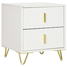 HOMCOM Modern 2 Drawer Dresser, Fluted Bedroom Dresser Chest of Drawers with Metal Legs and Steel Handles for Bedroom, White