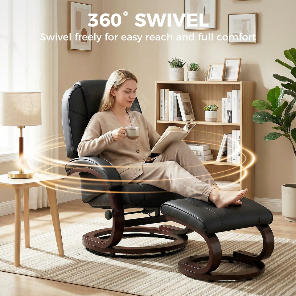 image 1 of HOMCOM Recliner Chair with Footstool, Swivel Recliner Armchair