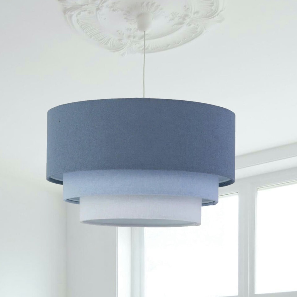 image 1 of First Choice Lighting Gabi Blue Ombre Linen 3 Tier Ceiling Light Shade Blue