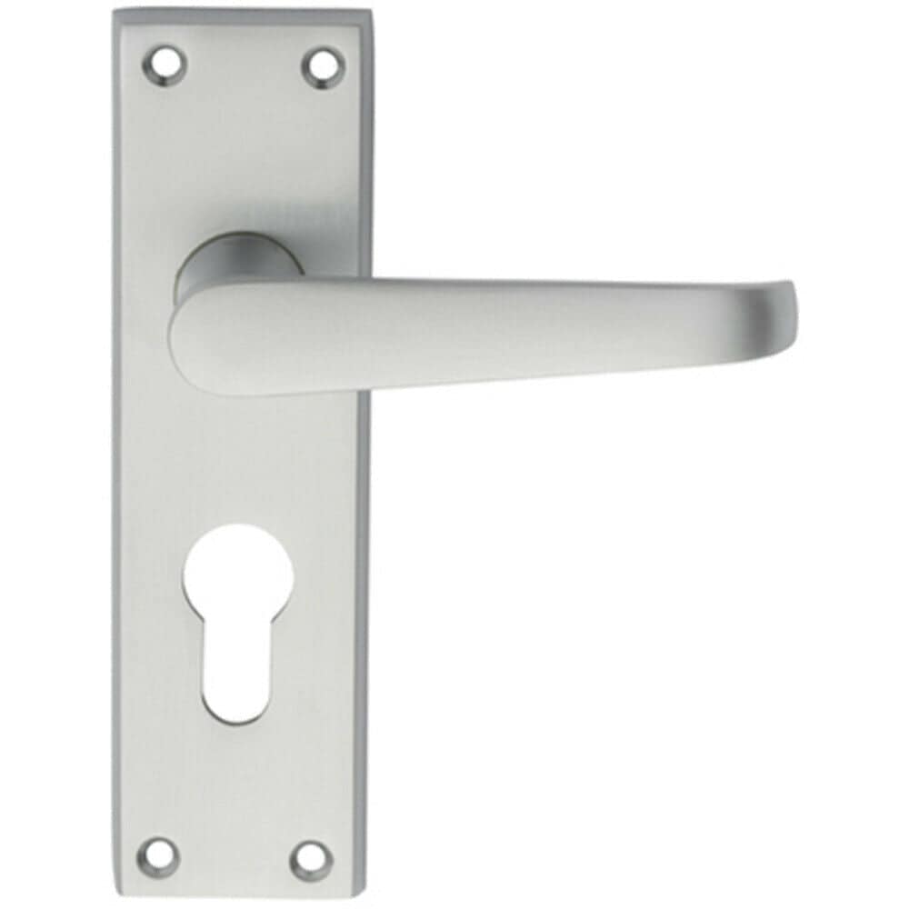 Loops PAIR Straight Victorian Handle on Euro Lock Backplate 150 x 43mm Satin Chrome