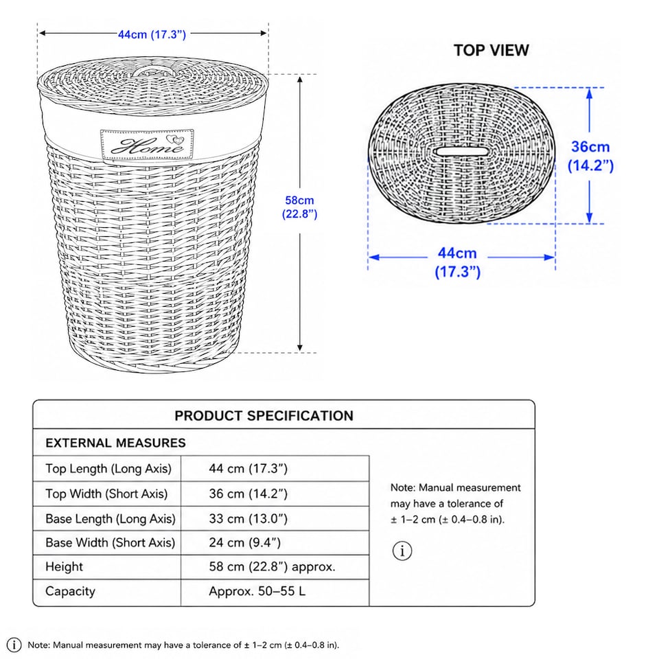 image 1 of Wicker Oval Laundry Basket Bathroom Storage Laundry Bag Bin With Liner and Lid
