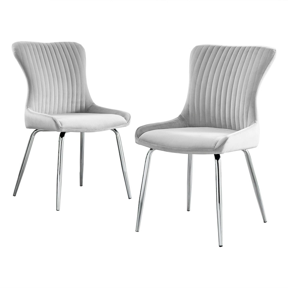 image 1 of Furniturebox 2x Nora Light Grey Velvet Silver Leg Dining Chairs