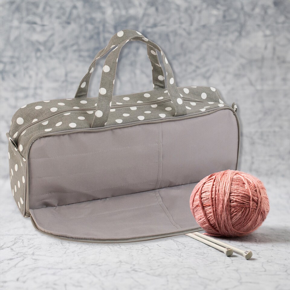 image 1 of Hobby Gift Knitting Storage Bag with Zipped Needle Case, Grey Spot