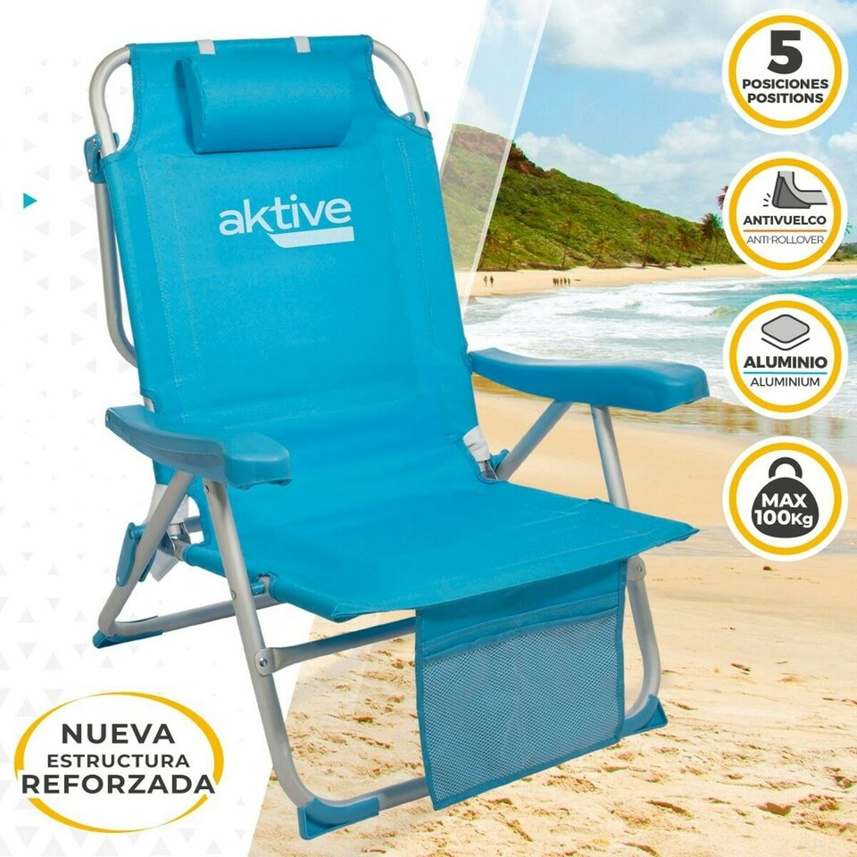 image 1 of Folding Chair with Headrest Aktive 49 x 80 x 58 cm Blue (2 Units) N/A