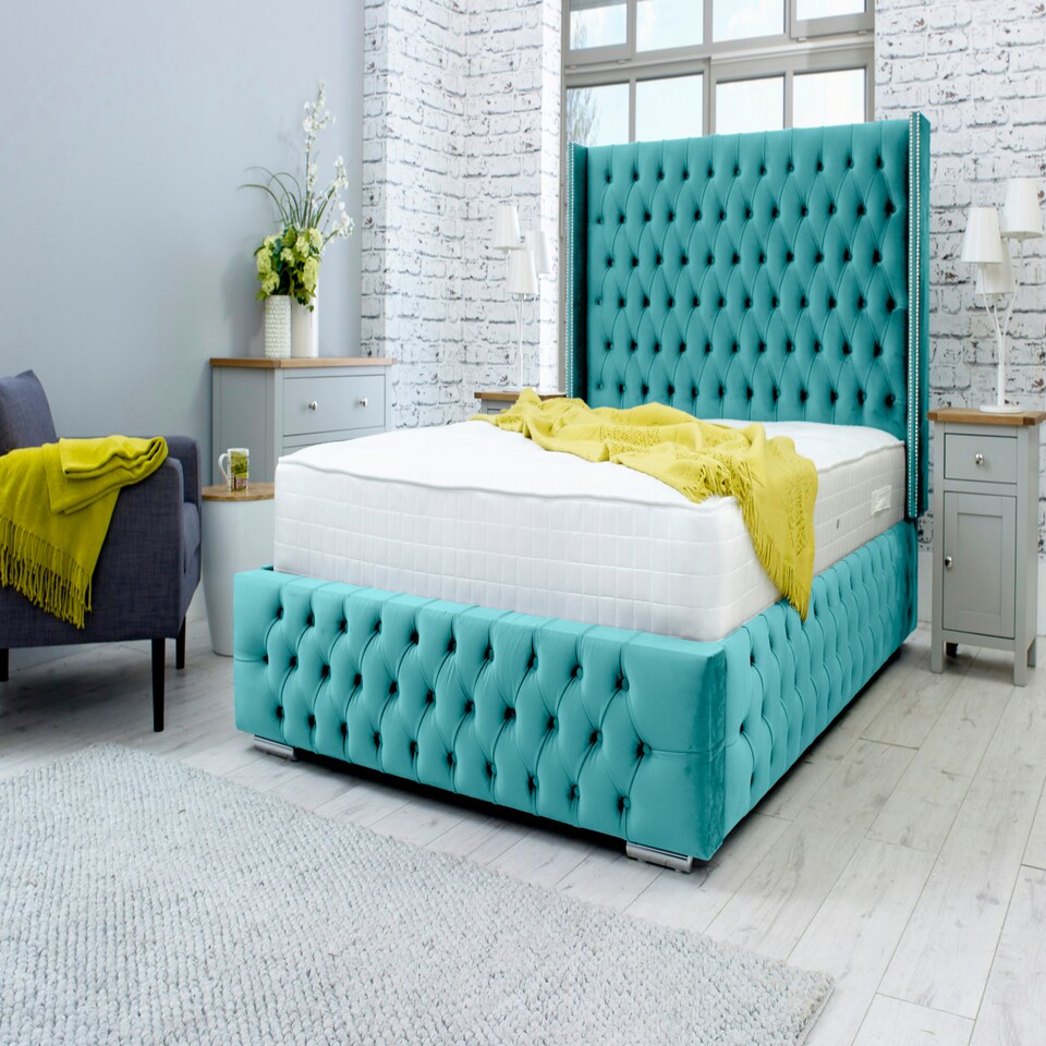 Benito Plush Superking Bed Frame - Teal