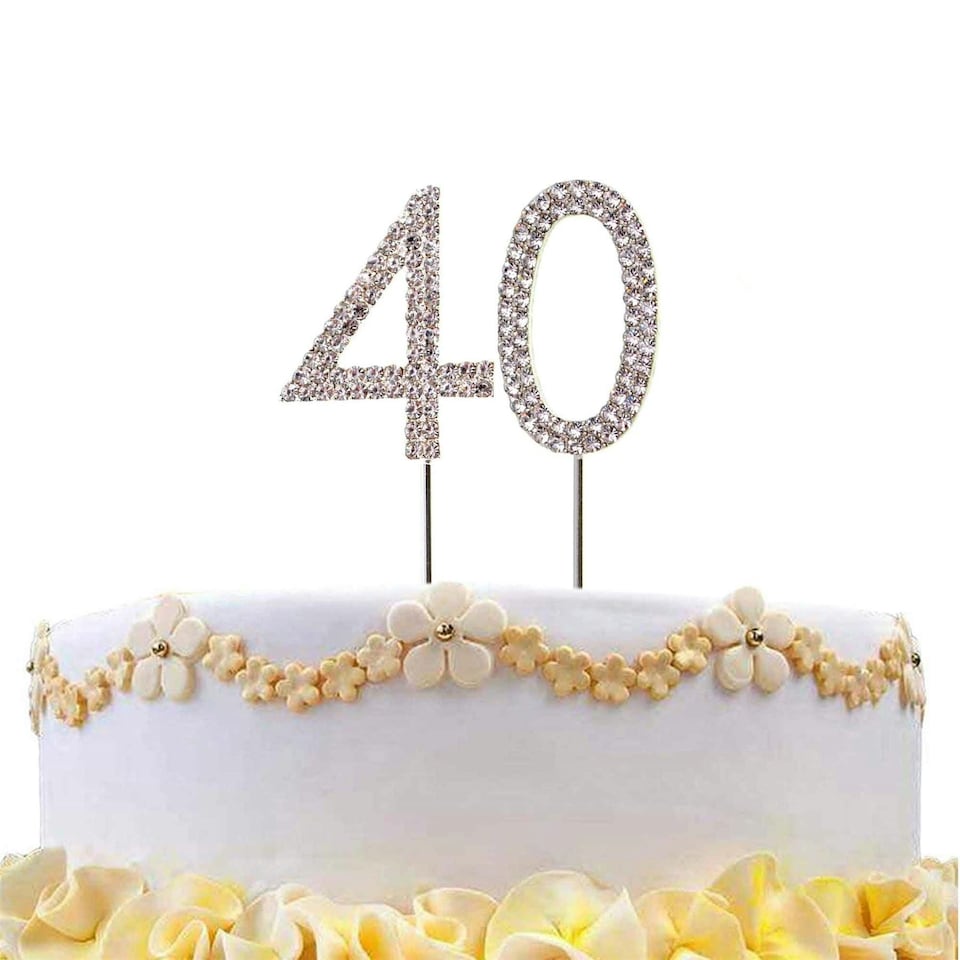 image 1 of Silver Diamond Number 40 Cake Topper Silver