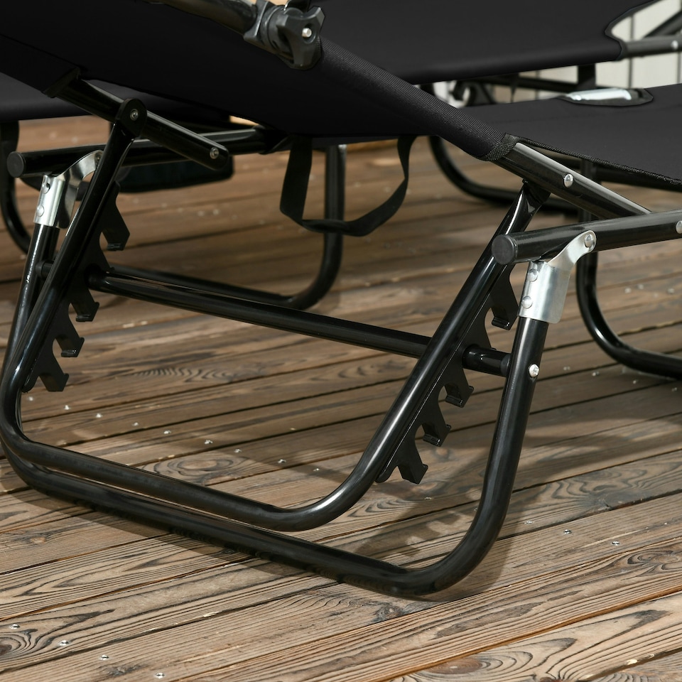 image 1 of Outsunny 2 Piece Folding Sun Loungers with Adjustable Backrest, Sunshade, Black