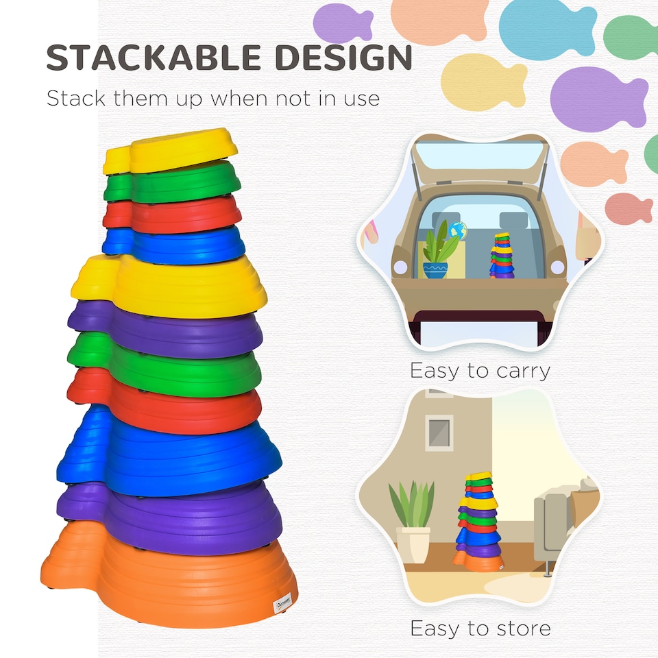 image 1 of Outsunny Kids Balance Stepping Stones - Multicoloured