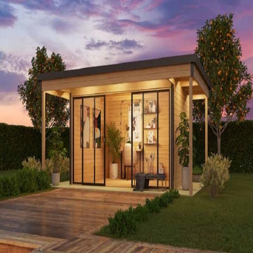 image 1 of Domeo 4 v2 + Domeo 4 v2 AL. pakk-Log Cabin, Wooden Garden Room, Timber Summerhouse, Home Office - L597.6 x W421.5 x H239.4 cm Brown