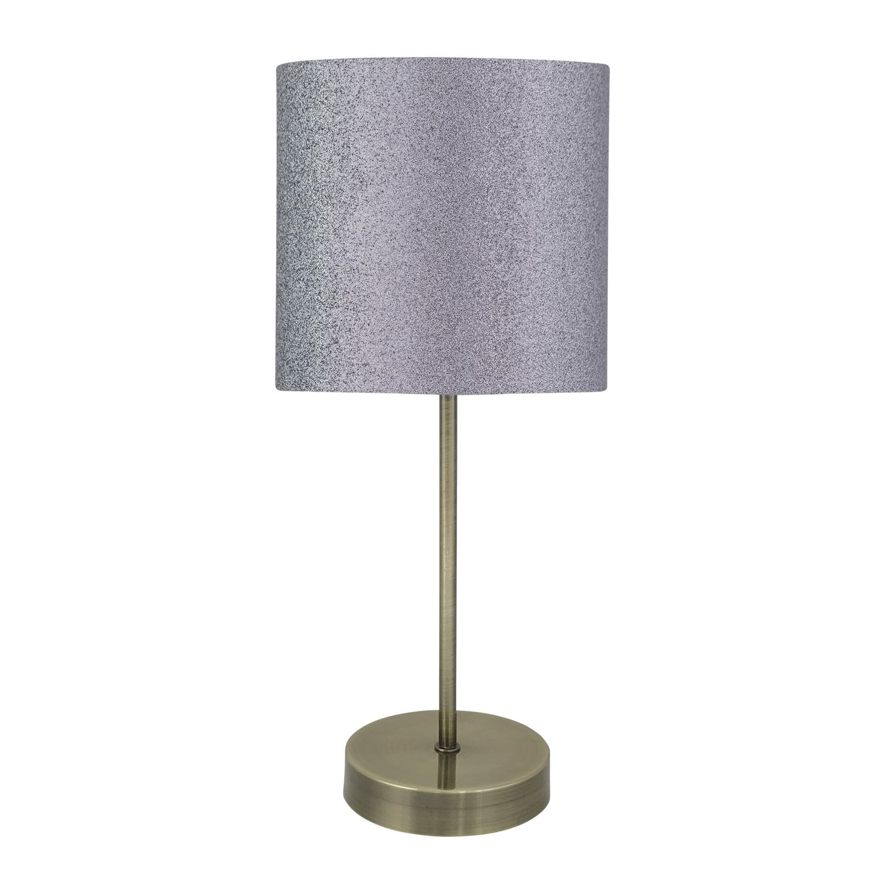 First Choice Lighting Antique Brass Stick Table Lamp with Grey Glitter Shade in Bronze