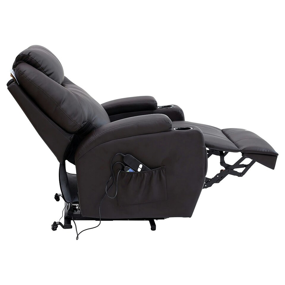 image 1 of Cinemo Single Motor Rise Recliner Bonded Leather Heat & Massage Chair (Brown)