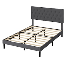 Levede King Bed Frame Upholstered Linen Fabric Soft Foam Headboard Wooden Grey | Grey | Grey