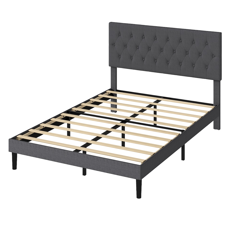 image 1 of Levede King Bed Frame Upholstered Linen Fabric Soft Foam Headboard Wooden Grey | Grey | Grey
