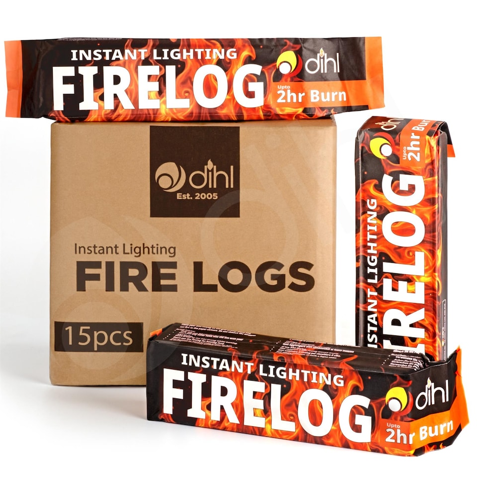 image 1 of Dihl 15 x Smokeless Instant Lighting Fire Logs. 15 Individually Wrapped Firelighters for Garden Chimineas, Open Fire, Wood Burning Stoves. Environmentally Friendly FireLogs
