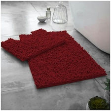 VELVETIO Loop Bath Set Anti Slip Water Absorbent Soft Bathroom Rugs Red | Deep Red