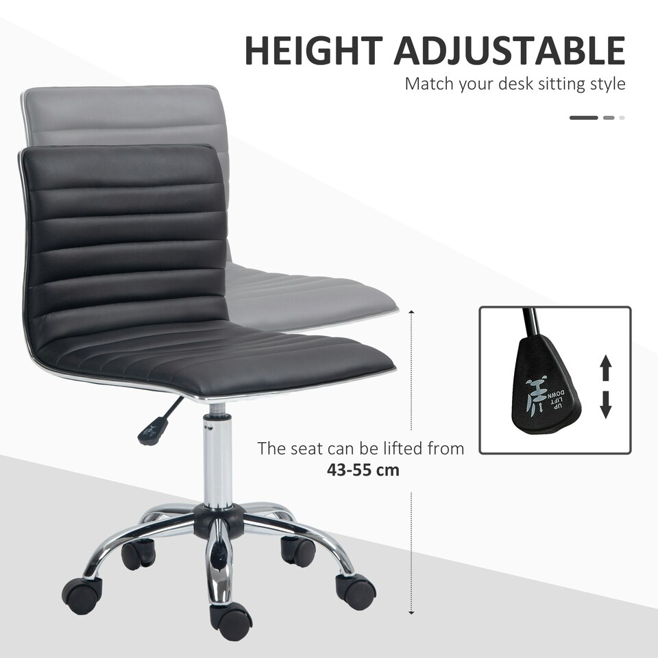 image 1 of HOMCOM Armless Mid-Back Adjustable Office Chair with 360 Swivel Black