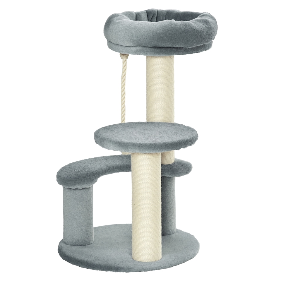 image 1 of PawHut 65cm Cat Tower, Small Cat Condo with Sisal Posts, Rope, Perches Grey