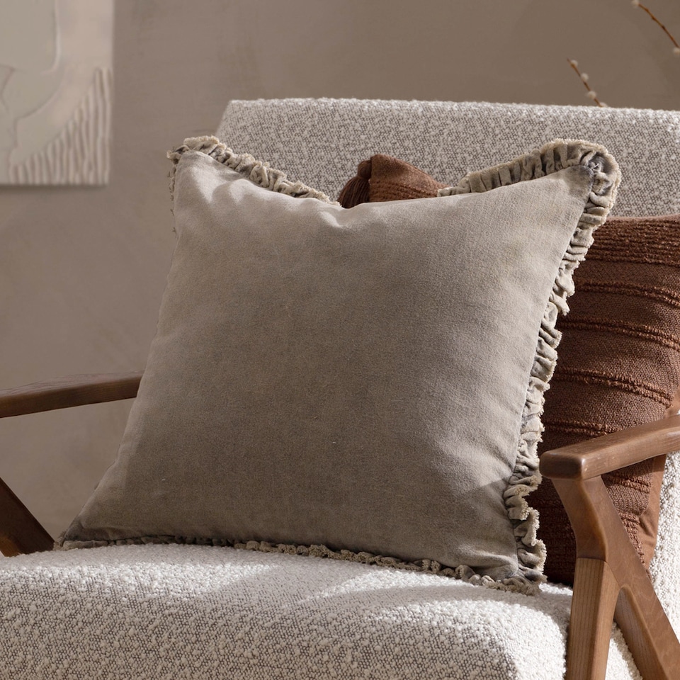 image 1 of Yard Bertie Cotton Velvet Cushion | Grey | Taupe | 45 x 45cm | 1