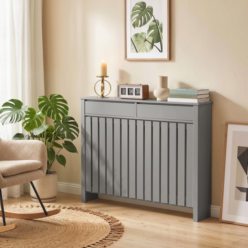 image 1 of HOMCOM Large Radiator Cover with Drawers and Vertical Slats 119 x 19 x 93 cm