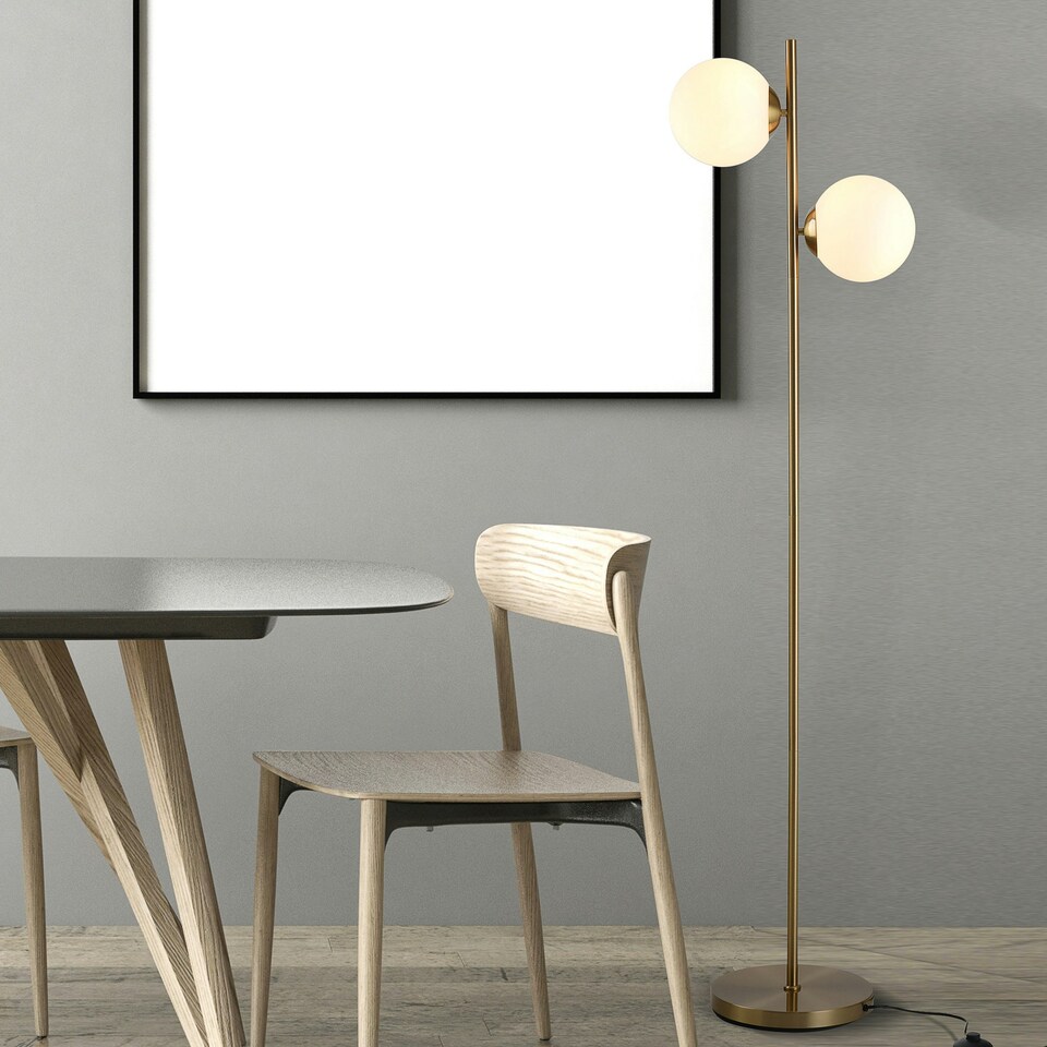 image 1 of HOMCOM 2 Glass Shade Floor Lamp Metal Pole Modern Decorative Floor Switch Gold