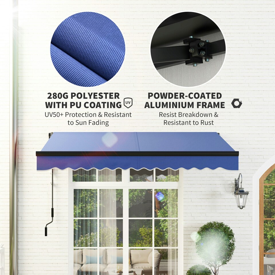 image 1 of Outsunny 2.5 x 2m Electric Awning with LED Light and Remote Controller Blue Blue