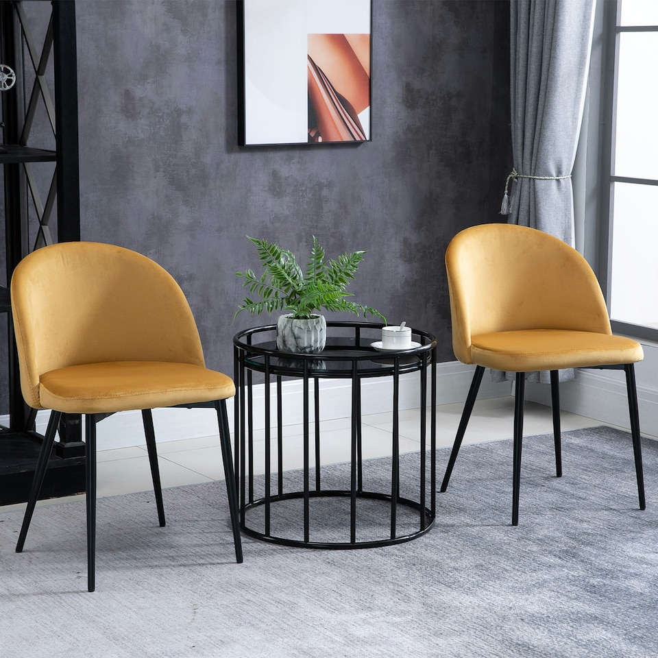 image 1 of HOMCOM Modern Upholstered Fabric Bucket Seat Dining Chairs Set of 2 Yellow