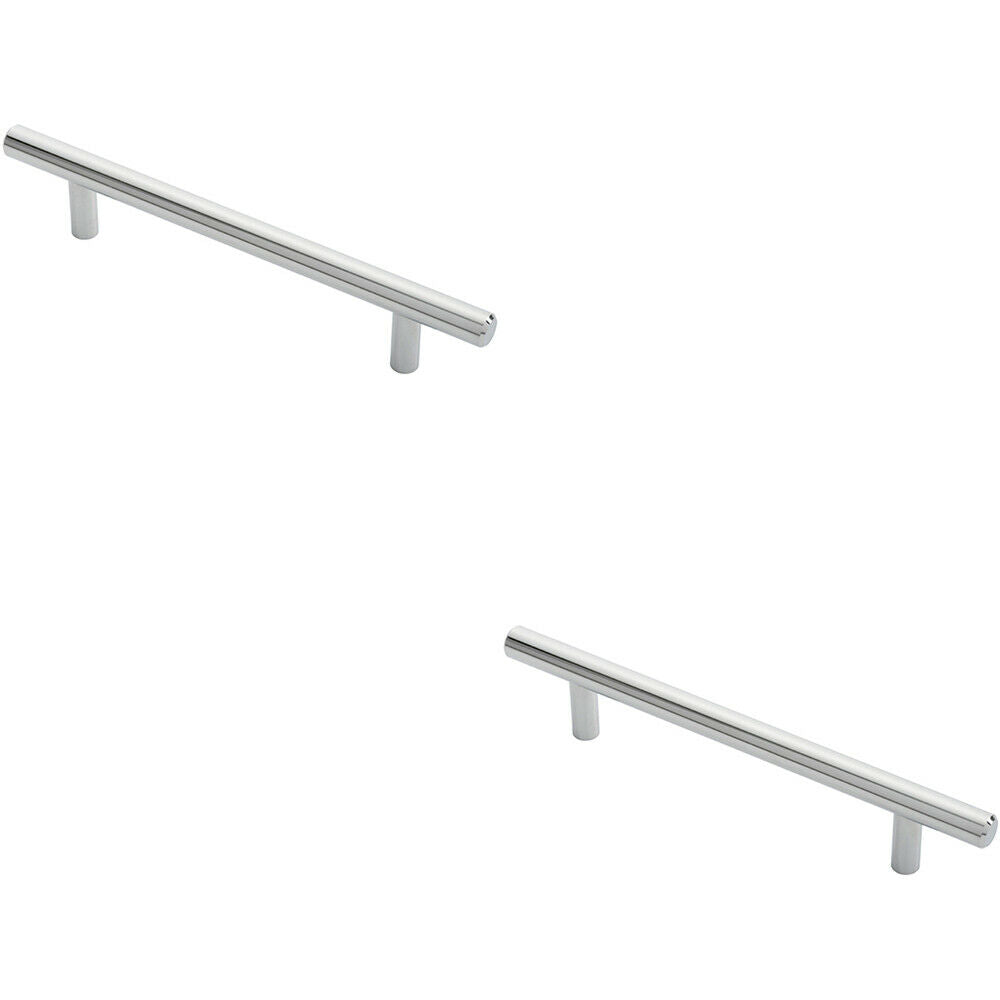 Loops 2x Round T Bar Cabinet Pull Handle 188 x 12mm 128mm Fixing Centres Chrome