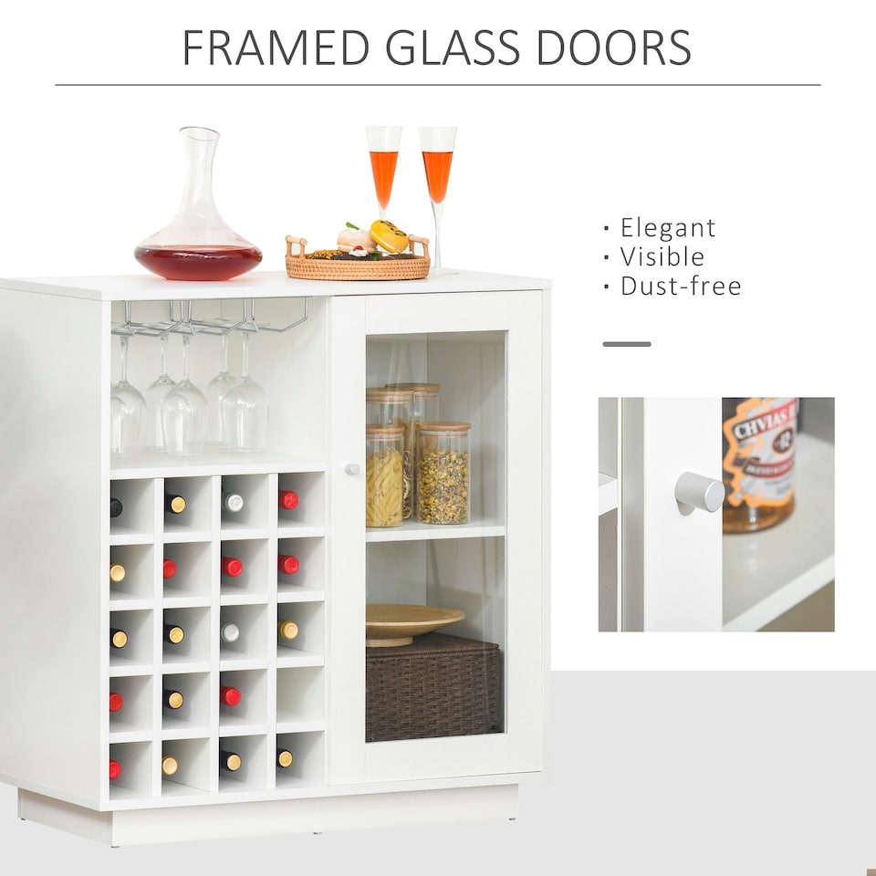 image 1 of HOMCOM Sideboard Wine Cabinet Cupboard Glass Door, Glass Holder & Wine Rack